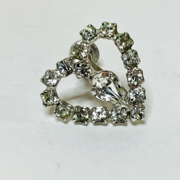 Vtg  Sterling/CZ “Jay Flex” stamped screw back heart 1/2” earrings - Picture 2 of 5